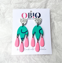 Load image into Gallery viewer, 'ZIGGY' - Trio Dangles Aqua/ Pink