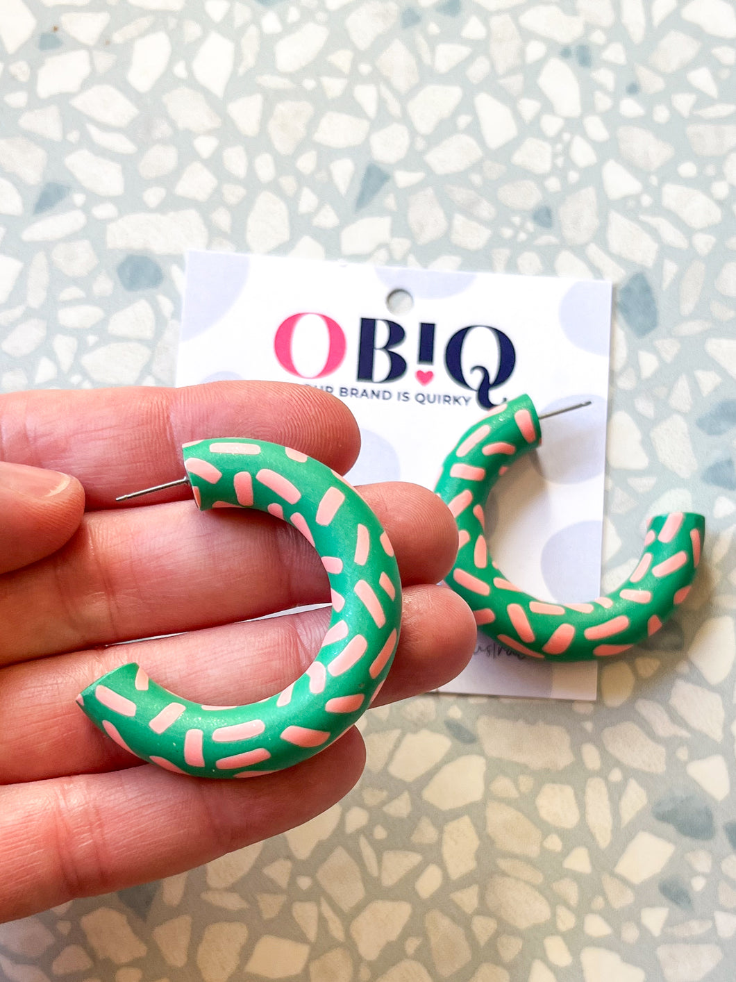 'CLASSIC HOOPS' - Jade/ Peach Sprinkles