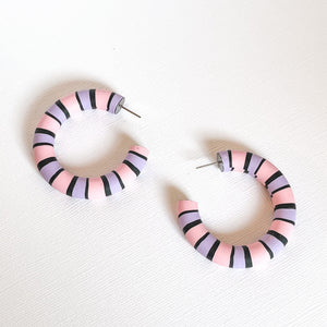 'CLASSIC HOOPS' - Pink/ Lilac/ Black Chunky Stripe